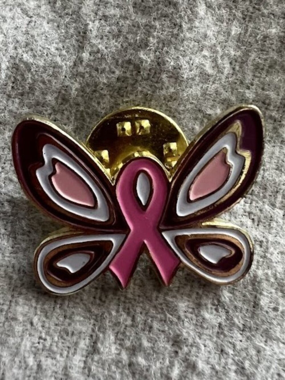 Pink Ribbon Butterfly Breast Cancer Awareness Gold Tone Enamel Lapel Pin